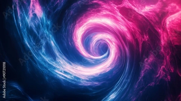 Fototapeta Digital art with swirling neon lights and transparent layers creating a sense of depth and motion in electric blue and pink colors high contrast lighting top-down view