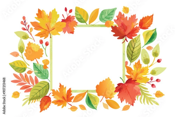 Fototapeta Watercolor Autumn Leaf Frame with Blank Space