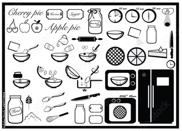 Obraz Pie baking set, cooking instruction