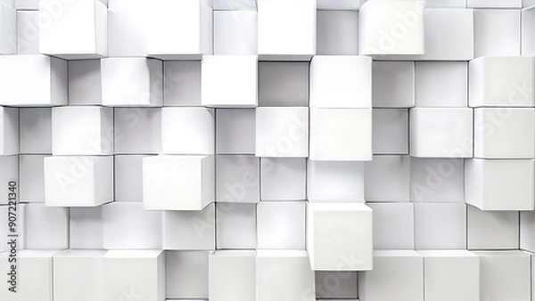 Fototapeta Random Shifted White Cube Boxes Block Background Wallpaper Banner with Copy Space.