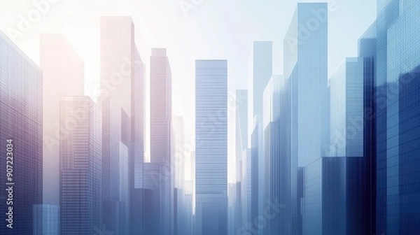 Fototapeta Corporate skyscrapers arranged in a contemporary, abstract style, with clear space for advertising. The modern cityscape design is ideal for promoting business services and urban development.