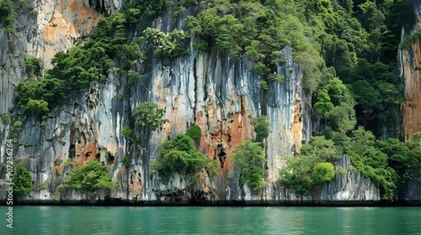 Obraz Emerald green lakes cascade through a pristine forest, mirroring the sky's vibrant hues