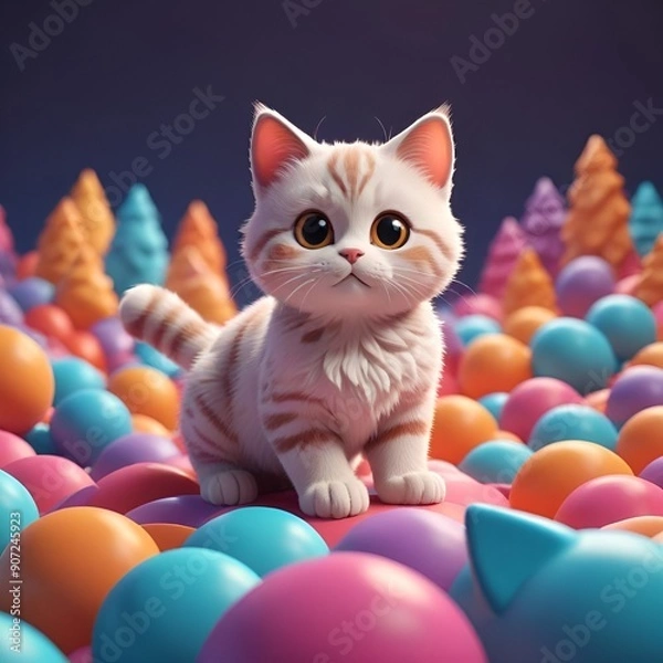 Fototapeta cat playing with ball, kitten playing with ball, cat and ball