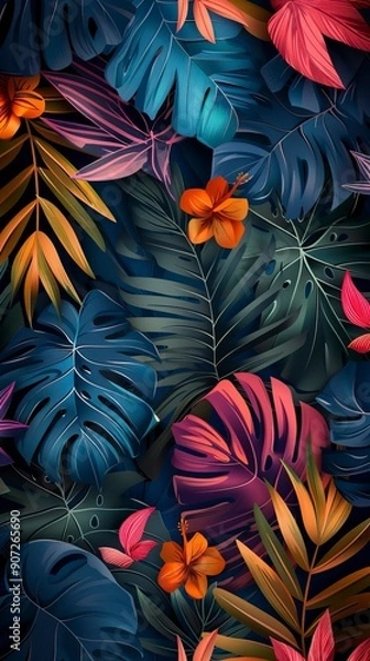 Obraz Dark pattern with exotic leaves