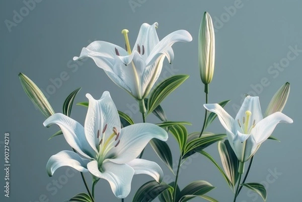 Fototapeta A vase filled with white flowers sits atop a table, perfect for home decor or event use