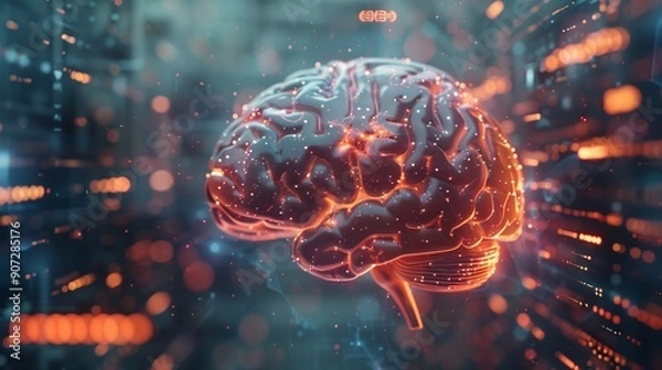 Obraz The futuristic brain contains AI text representing artificial intelligence, technology, data science and innovative Internet projects. The banner of business