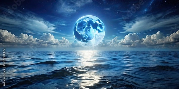 Obraz Deep ocean under the mesmerizing light of a full moon , deep sea, underwater, moonlight, serene, peaceful
