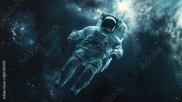 Fototapeta An astronaut floating in the vastness of space, surrounded by stars and galaxies. The scene captures the wonder and isolation of space exploration.
