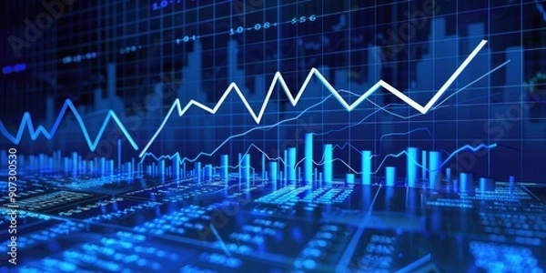 Obraz Forex Diagrams and Stock Market Rising Lines - Represents stock market fluctuations and trading activities.