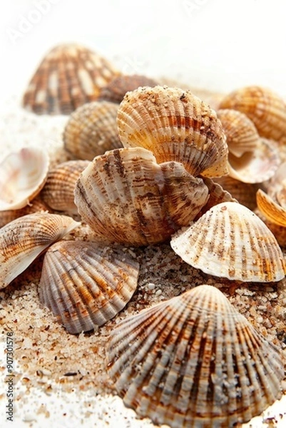 Obraz Beach scene with shells arranged in a pile