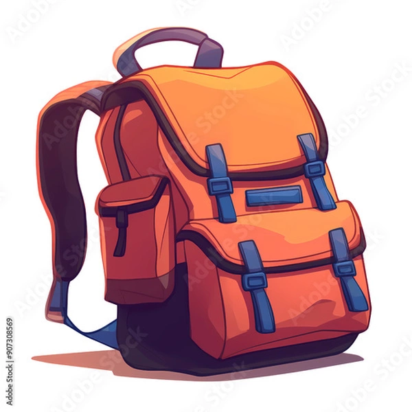 Fototapeta A high-quality illustration clipart of a versatile backpack, featuring compartments and straps. The backpack is displayed against a transparent background, showcasing its design.