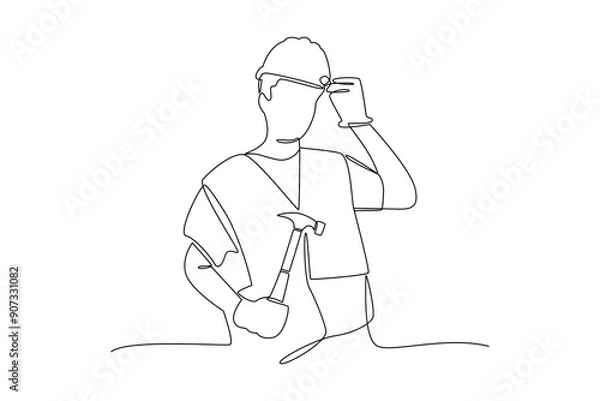 Fototapeta continues line one line art labor day project leader