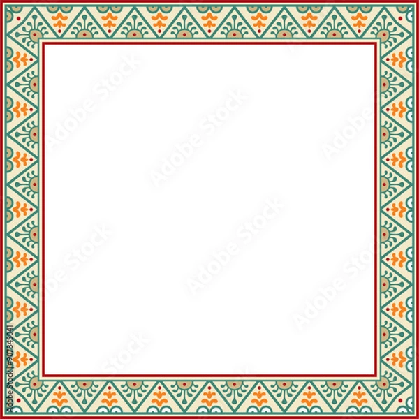 Fototapeta Vector square colored border, frame, Pompeii. Rectangle Neopolitan ornament. Art of Ancient Rome. Template for stained glas