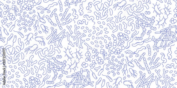 Fototapeta Seamless doodle pattern of diverse bacteria in gut microbiota.