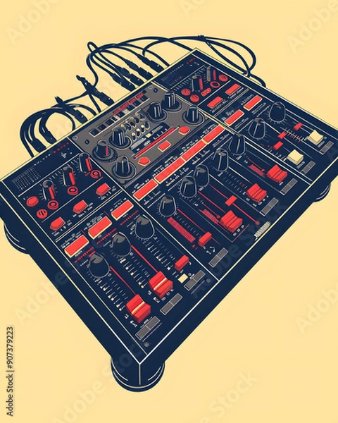 Fototapeta A vintage analog synthesizer combining classic design with cuttingedge technology, ideal for crafting retro music. Exceptional equipment for professional studio sound production