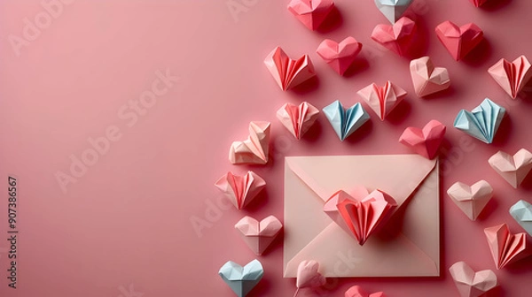 Obraz Origami Hearts on Pink Background