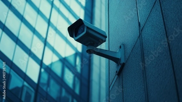 Fototapeta Security Camera on Modern Building