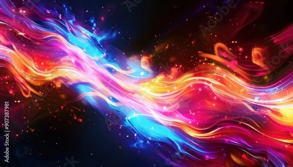 Fototapeta Vibrant Swirls of Colorful Light Flowing Through a Dark Background at Night