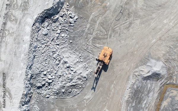Obraz Aerial view of the earth mover in the quarry
