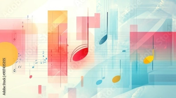 Fototapeta Abstract Colorful Musical Notes on a Modern Geometric Background