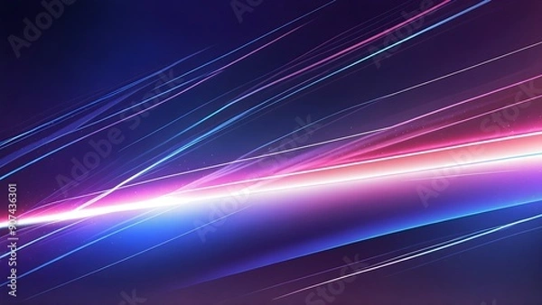 Fototapeta Dynamic abstract digital artwork featuring vibrant light streaks in shades of blue, pink, and purple on a dark background.