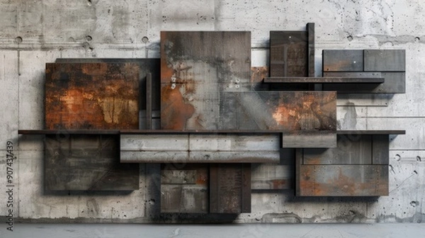 Fototapeta Modern Industrial-Inspired Abstract Wall Art with Geometric Patterns