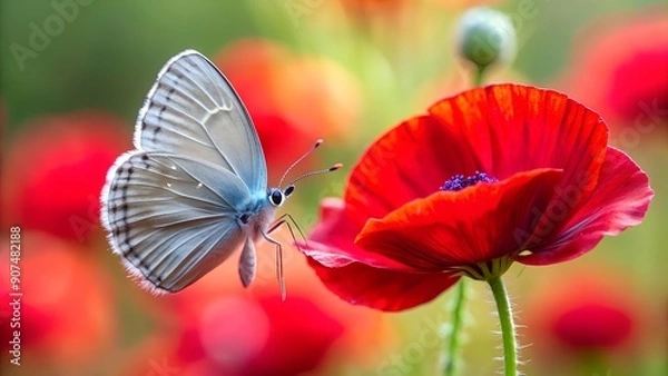 Fototapeta Silver Wings on a Crimson Bloom  generative AI
