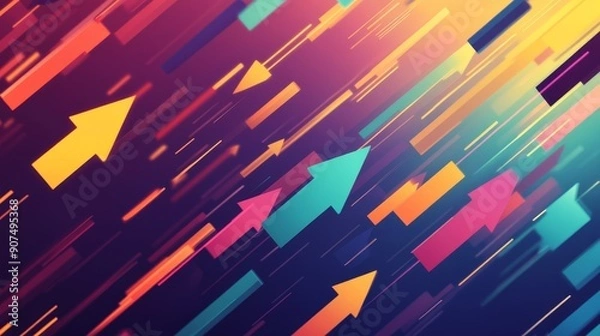 Fototapeta Energetic Background with Dynamic Flat Arrows in Motion.