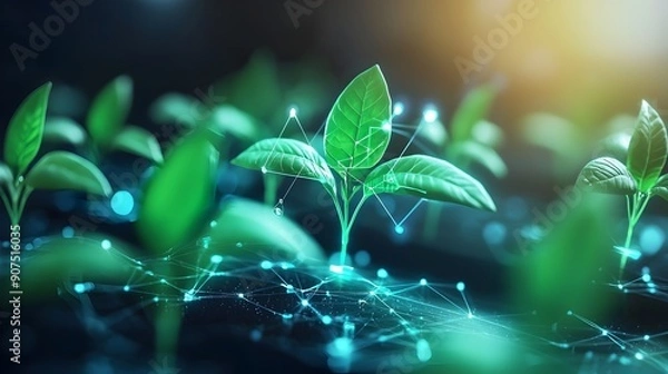 Fototapeta Futuristic Biotechnology in Agriculture:Holographic Plant Data and Precision Farming