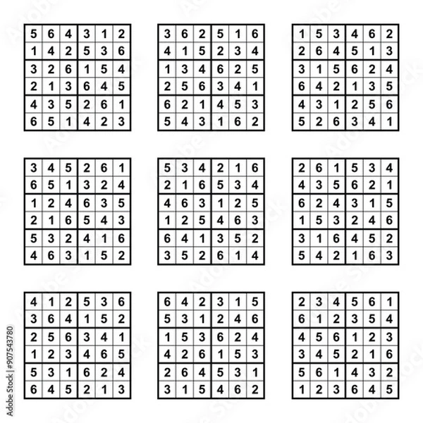 Obraz Set of Square Sudoku Puzzle Art Vector Illustration