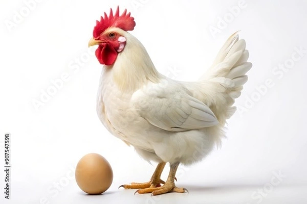 Fototapeta White Chicken with Brown Egg.