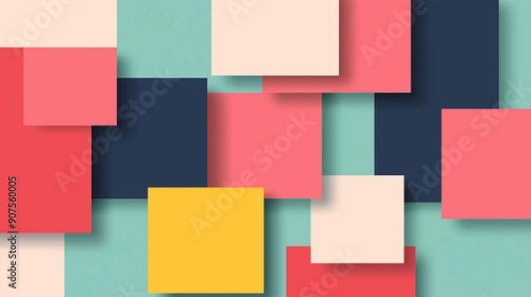 Fototapeta Pastel colorful simple flat vector background with large squares, simple shapes, minimalistic design,