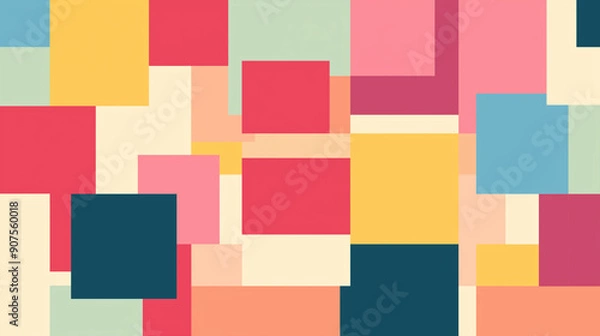 Fototapeta Pastel colorful simple flat vector background with large squares, simple shapes, minimalistic design,
