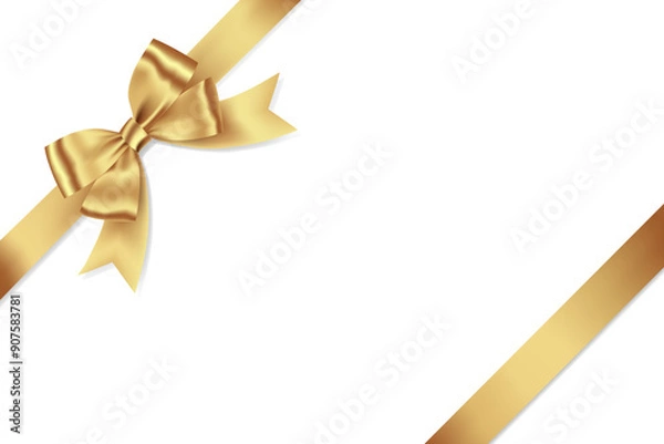 Fototapeta Gold Ribbon Bow Realistic shiny satin with shadow place on corner of paper for decorate your wedding invitation card ,greeting card or gift boxes vector EPS10 isolated on white background.