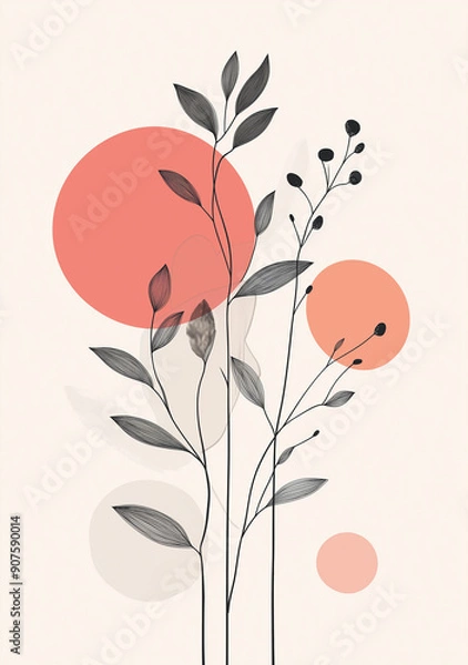 Obraz Abstract plant illustration in the style of a flat style with a pink background featuring muted colors