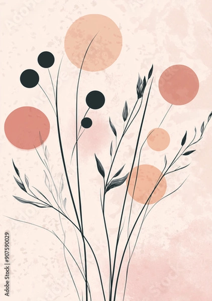 Obraz Abstract plant illustration in the style of a flat style with a pink background featuring muted colors