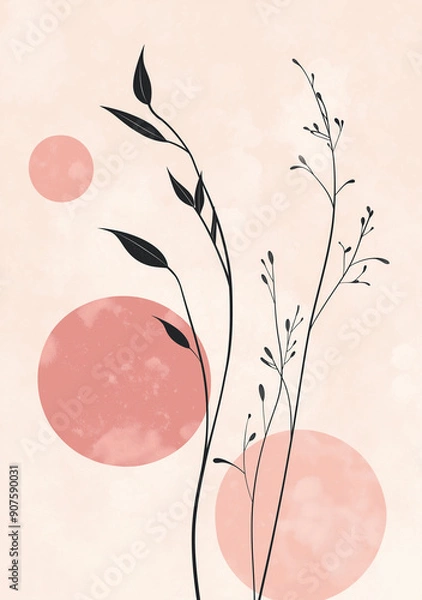 Obraz Abstract plant illustration in the style of a flat style with a pink background featuring muted colors