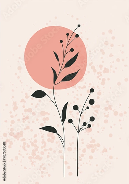 Obraz Abstract plant illustration in the style of a flat style with a pink background featuring muted colors