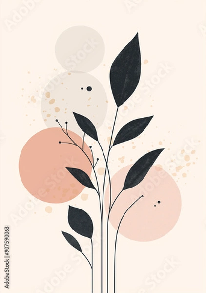 Obraz Abstract plant illustration in the style of a flat style with a pink background featuring muted colors