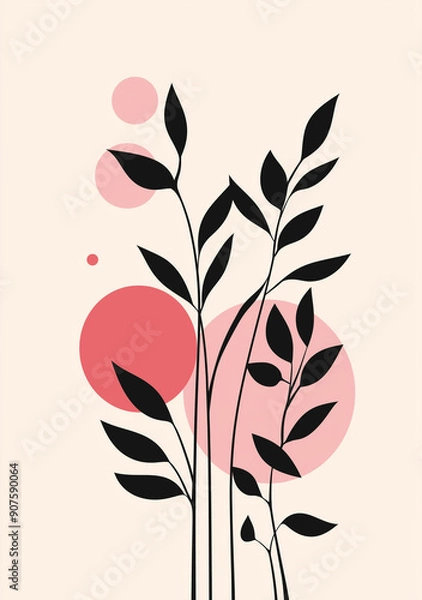 Obraz Abstract plant illustration in the style of a flat style with a pink background featuring muted colors