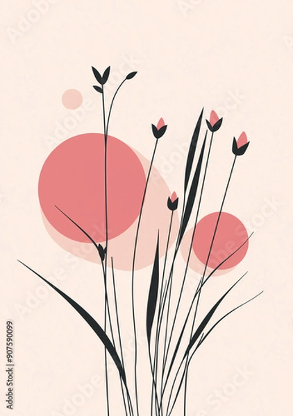 Obraz Abstract plant illustration in the style of a flat style with a pink background featuring muted colors