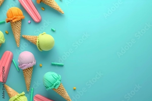 Obraz Colorful 3D Ice Cream and Popsicles Background