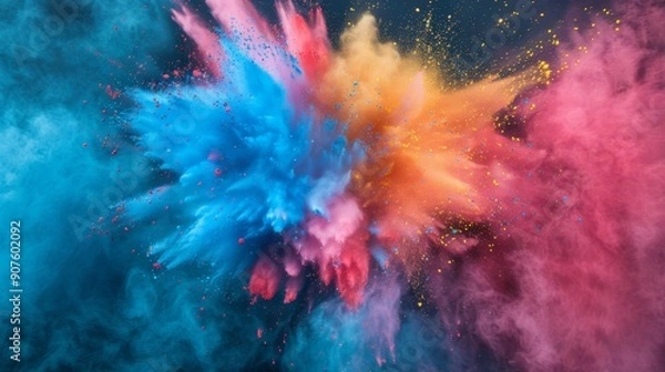 Obraz Abstract explosion of colored powder on a black background closeup