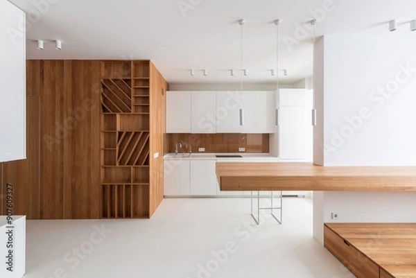 Obraz design modern living room with kitchen generative ai