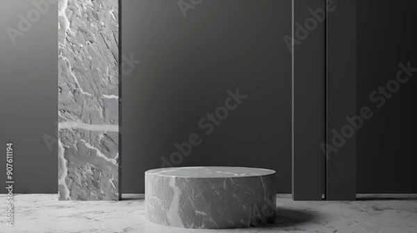 Fototapeta Flat stone pedestal black and white template banner background Minimalism concept empty podium display product presentation scene : Generative AI