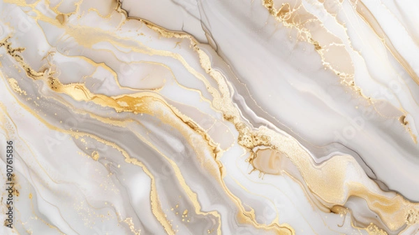 Fototapeta Elegant marble ink texture with golden veins on a soft gray background