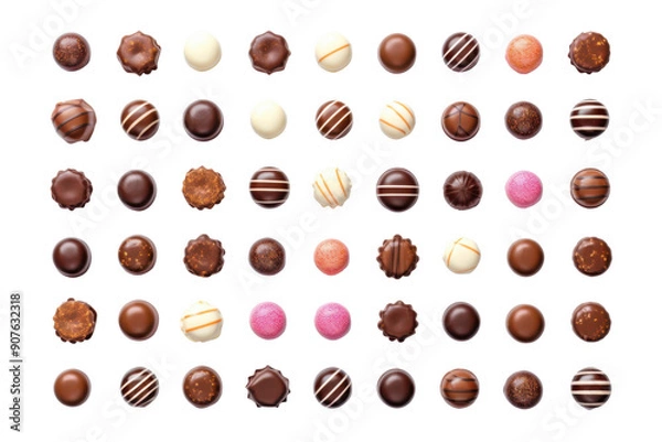 Fototapeta Assorted Chocolate Candy Collection cut out transparent isolated on white background PNG