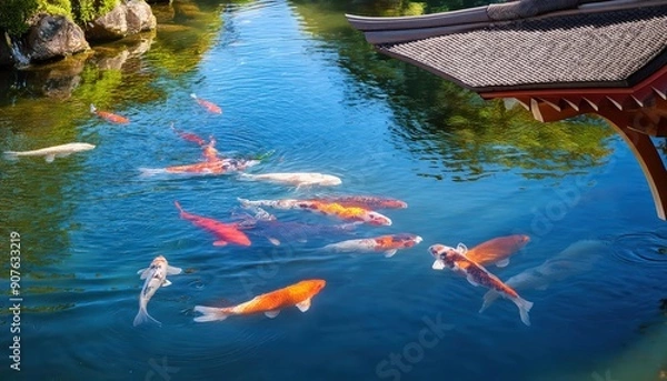 Fototapeta These fish can recognize their caretakers and have individual personalities. Some koi live over 200 years, passing through generations of owners.
