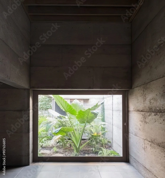 Obraz window with green leaves