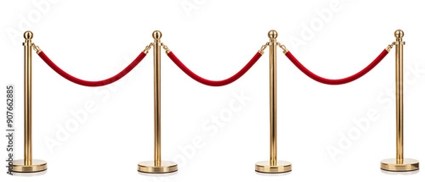 Obraz Stanchions with Red Velvet Ropes Isolated on Transparent Background